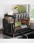 2 Tier Dish Drying Rack with Drainer, Cutlery Organizer and Cutting Board Holder, Wall Mounted Dish Drainer, Adjustable Layer Space, Stainless Steel