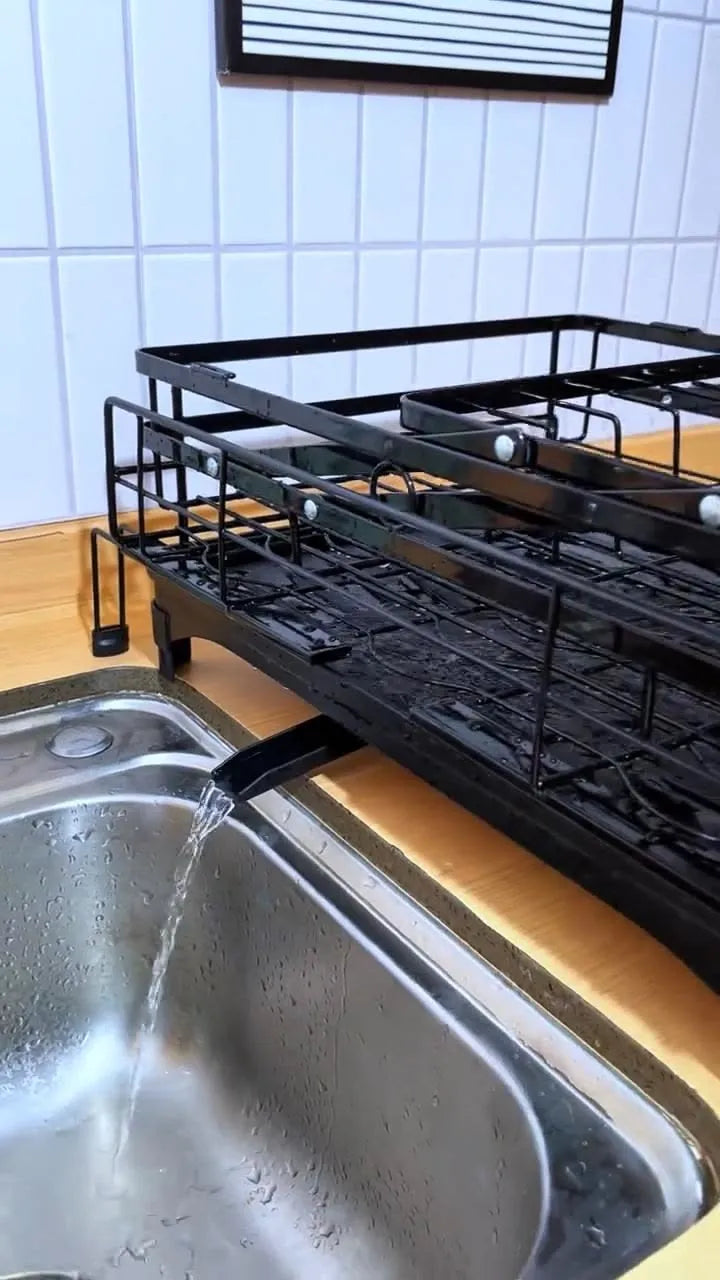 2 Tier Dish Drying Rack with Drainer, Cutlery Organizer and Cutting Board Holder, Wall Mounted Dish Drainer, Adjustable Layer Space, Stainless Steel